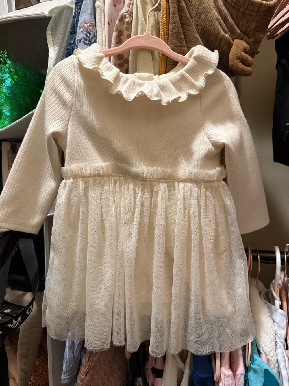 Ivory Ruffle Collar Tulle Baby Dress 12m